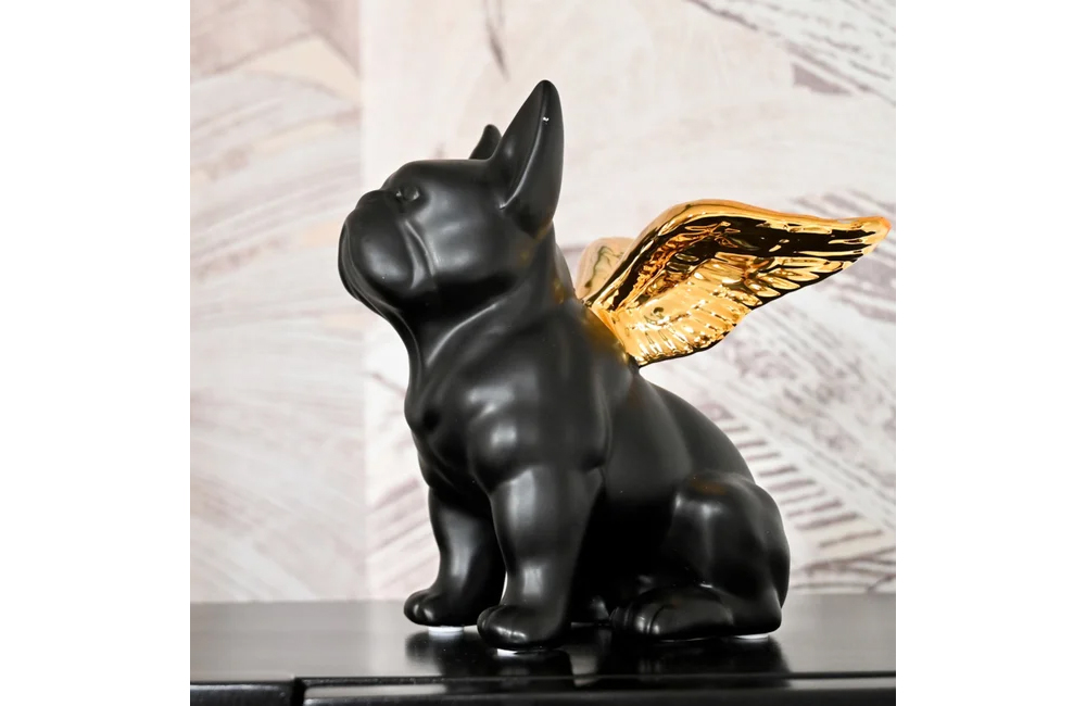 Statue Bouledogue ailé noir mat 