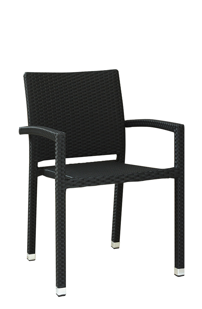 Gastronomie_Terrassenstuhl_Terrassenstuhl_Panama_black_seagrass_vorne_1000px Terrassenstuhl Panama-H48 Black Seagrass aus Kunststoffgeflecht mit Armlehnen und Aluminiumgestell
