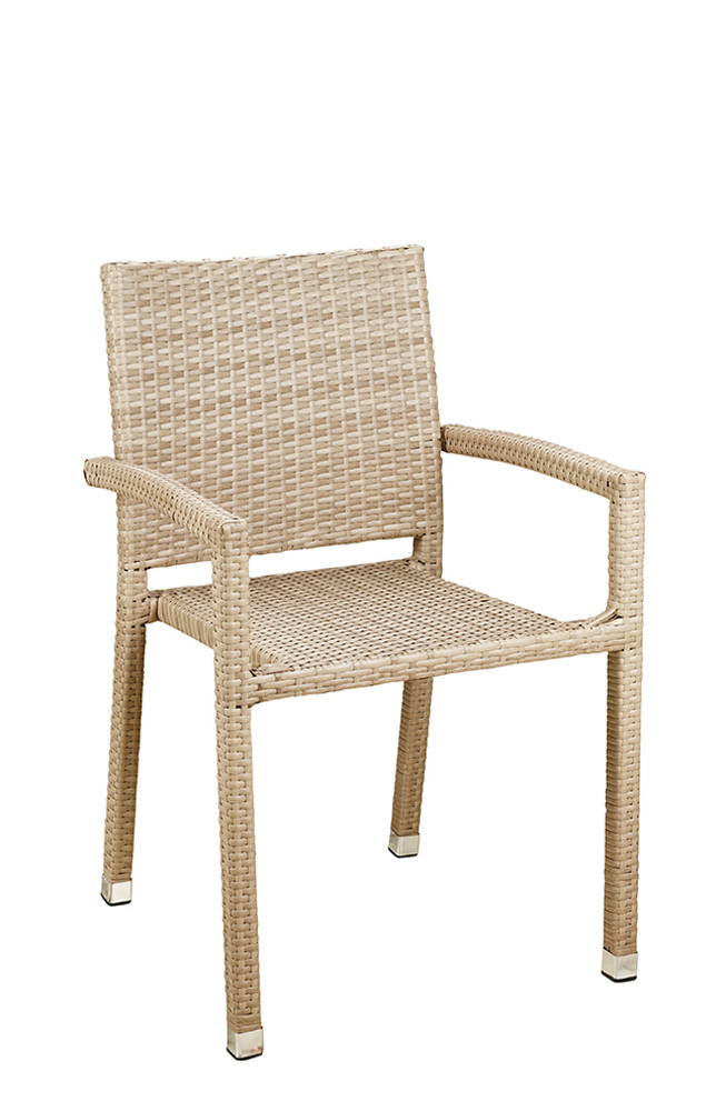 Gastronomie_Terrassenstuhl_Panama-new-beige_vorne_2_1000px Terrassenstuhl Panama New Beige aus Kunststoffgeflecht mit Armlehnen und Aluminiumgestell