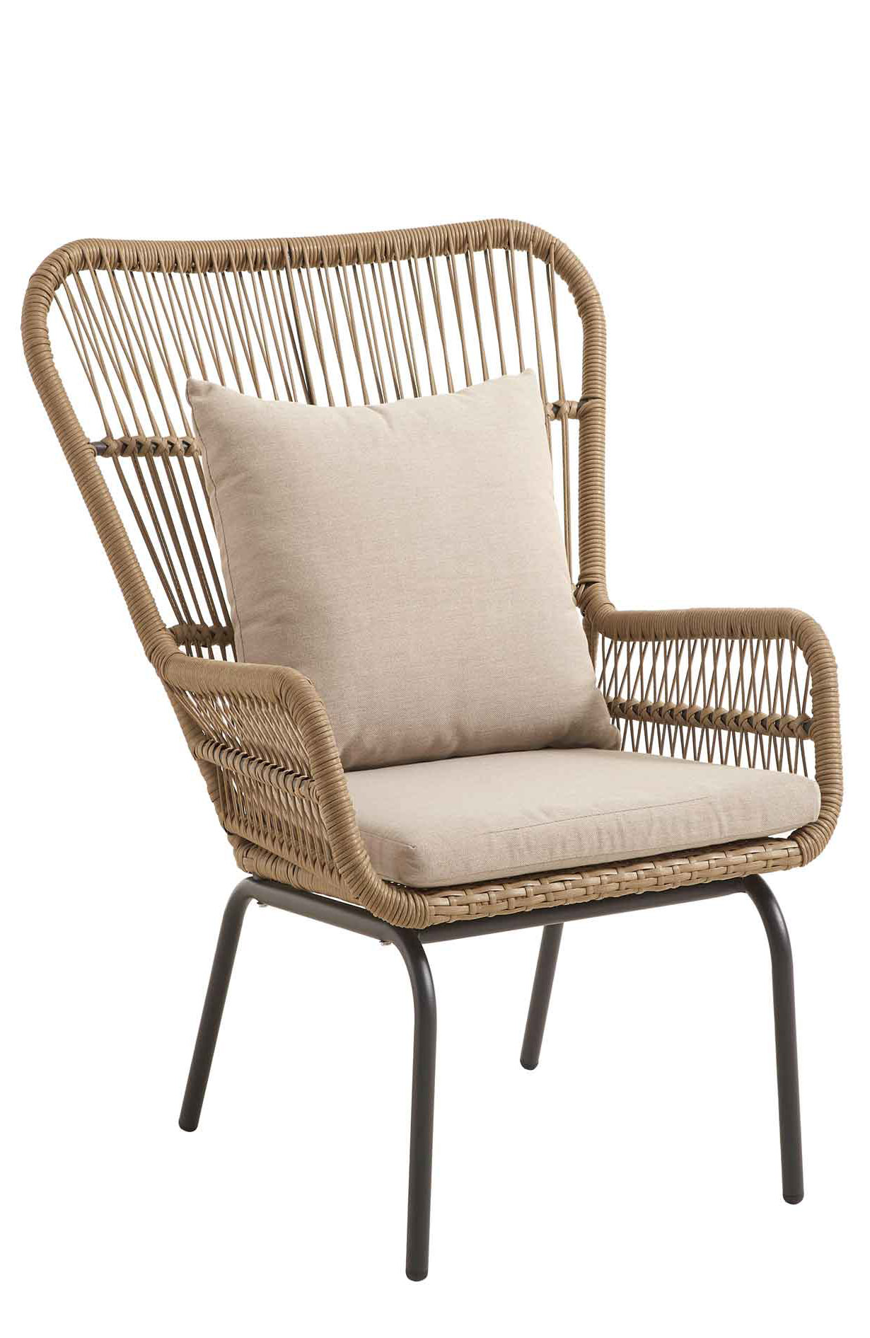 Loungesessel_Calamo_light_grey_vorn Loungesessel Calamo-Arm mit Rattan-Optik und Kissen für den Außenbereich