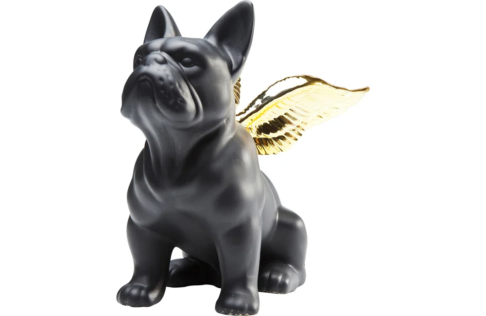 Statue Bouledogue ailé noir mat 