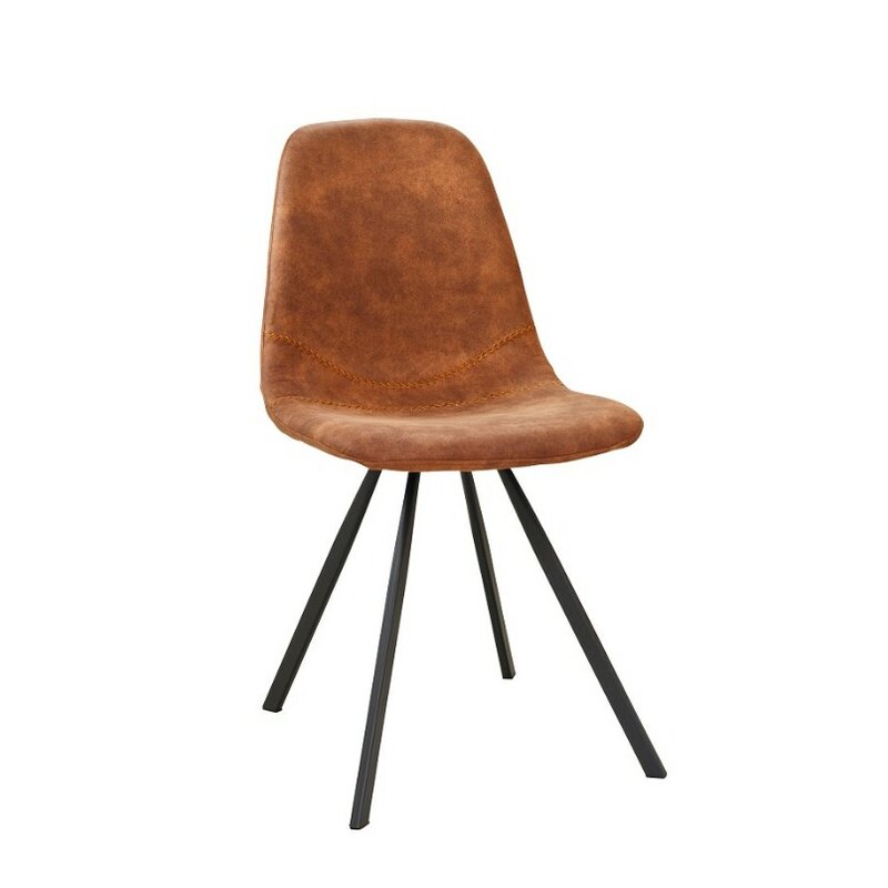 Chaise style rétro industriel JONES assise aspect cuir vintage brun